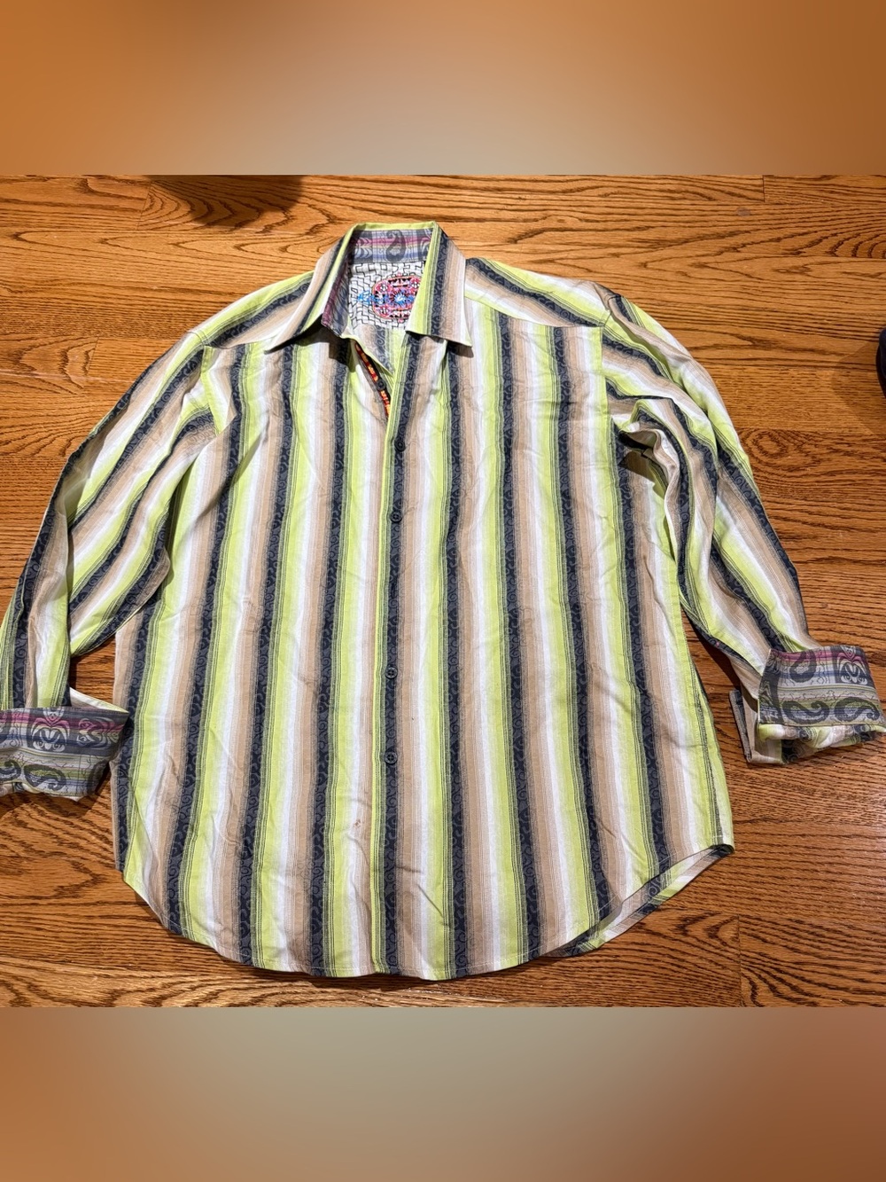 Robert Graham Men's Striped Button-Down Shirt in Lime, Black & Tan